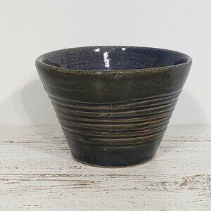Handthrown Handmade  Blue Glaze Pottery Bowl  Signed 4.5" wide 3" tall
